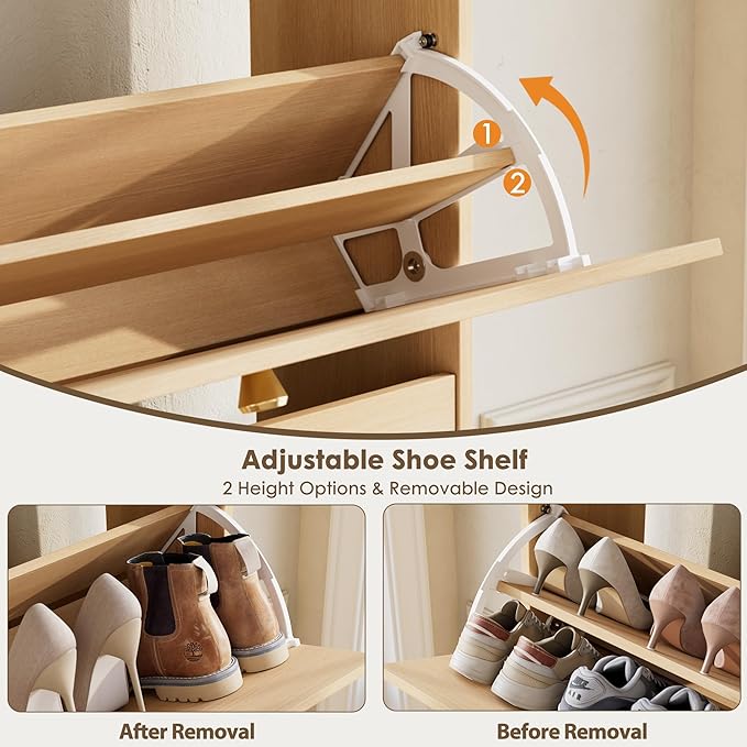 Nicetree Shoe Storage Cabinet, Slim Shoe Cabinet, Hidden Shoe Rack Cabinet, Shoe Storage Cabinet for Entryway, Hallway, Foryer, Natural Oak