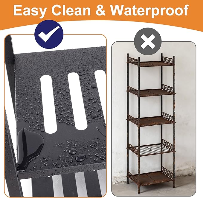 Aquzee 5-Tier Bathroom Shelf, Tall Towel Storage Rack for Bathroom, Standing Shelving Metal Units, Height Adjustable Shlef Display Rack for Laundry Bathroom Kitchen, 15.75”W x 11.81”D x 47.24”H