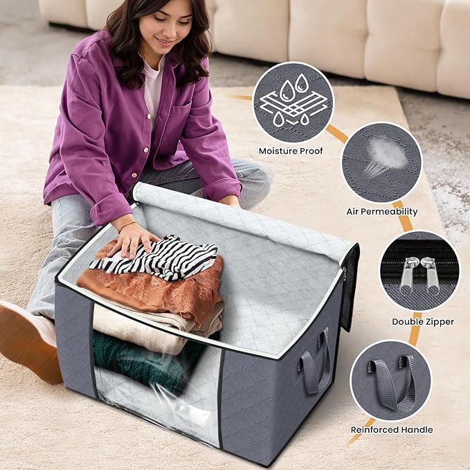 Fab totes 24 Gallons Clothes Storage, 10 Pack,Grey
