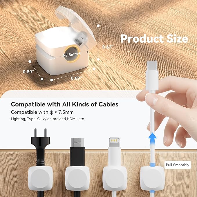 Lancord 8 Pack Rotatable Cable Clips, Spring Cord Holder for Nightstand, Adhesive Cable Management Clips for Desk, Office, Car, Wall, Charging Cord Organizer