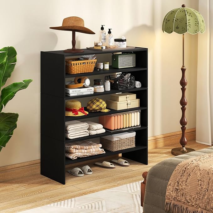 Tangkula 6-Tier Stackble Vertical Shoe Rack, Space Saving Wooden Corner Shoe Storage Shelf for 18 Pairs, 3-in-1 Adjustable White Shoe Organizer for Front Door Entryway