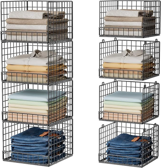 Stackable Closet Organizers and Storage Baskets, 4-Tier Closet Shelf Organizer