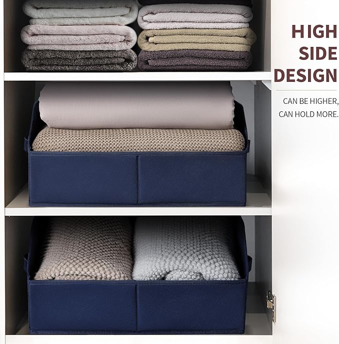 Homsorout Closet Baskets for Shelves Trapezoid - Decorative Storage Baskets with Handle, Closet Bins for Organization, Shelf Storage Bins for Clothes, Books, Home, Office, 10 Pack, Navy Blue