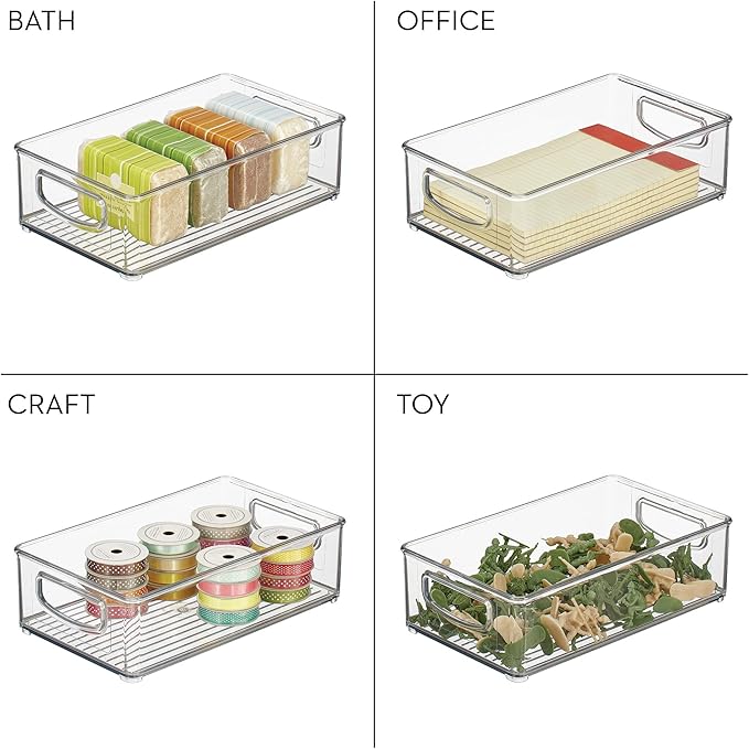 iDesign Stackable Pantry Bin with Handles for Kitchen Storage, Set of 4, Clear, Made in USA