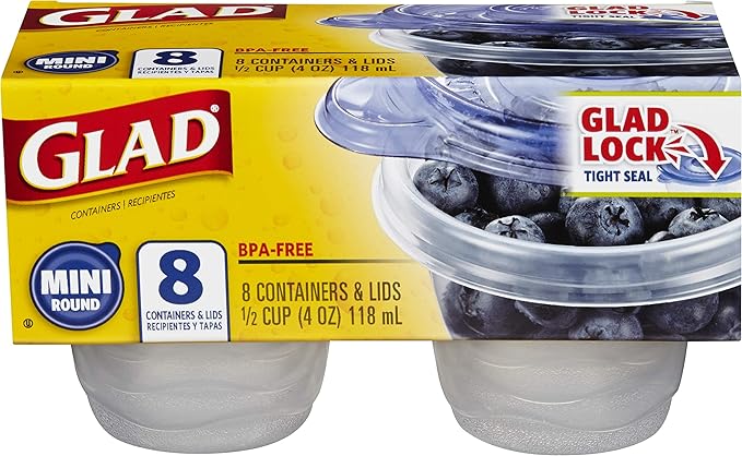 Glad GladWare Mini Round Food Storage Containers with Lids, 12 Pack