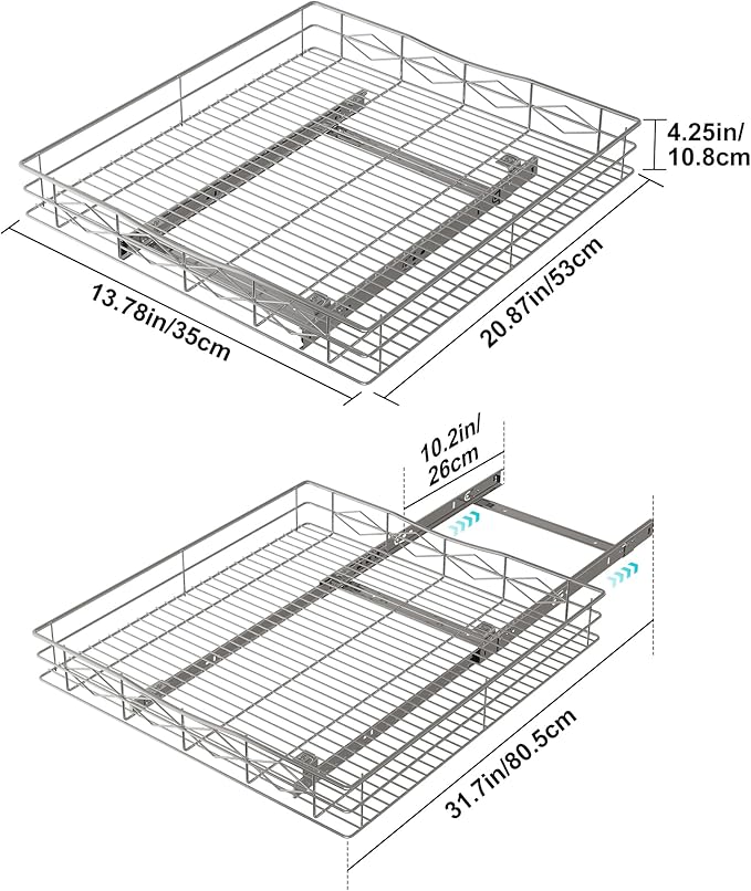 Pull Out Cabinet Organizer, 50LB Load Capacity Bottom-mount Sliding Drawer for Pots and Pans, 14" W x 21" D Under Sink Storage Shelf for Cabinet Opening 15" W x 22" D or Larger, Chrome Finish