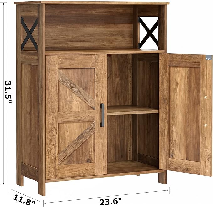 Homhedy Farmhouse Bathroom Storage Cabinet with 2 Doors, Toilet Paper Cabinet with Adjustable Shelf, Small Bathroom Cabinet for Kitchen/Laundry/Living Room, 11.8 x 23.6 x 31.5 Inches, Rustic Walnut