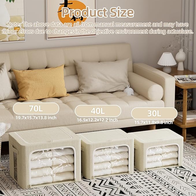 FHSQX 8 Pack Clothes Storage Bins - Foldable Storage Bins for Clothes Fabric Storage Box with Metal Frame (Beige, 16.5x12.2x12.2 inch)