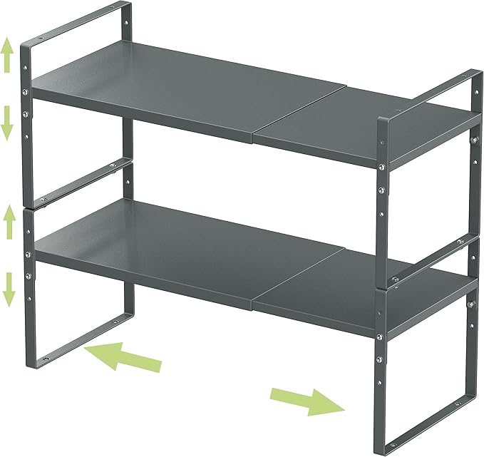 Jojocross Expandable Stackable Spice Rack Cabinet Shelf Organizer in Cabinets Shelves Kitchen Cupboard Organization Stack up Racks Pantry Countertop Storage (Gray, Medium 2 Packs)