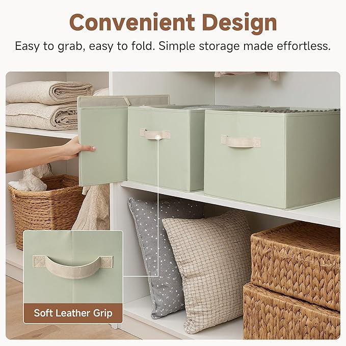 StorageWorks Storage Basket for Shelves, Closet Organizers and Storage Baskets, Organization and Storage Bins for Closet, Fabric Organizer Bins for Clothes Storage, Light Green, Extra Large, 3-Pack