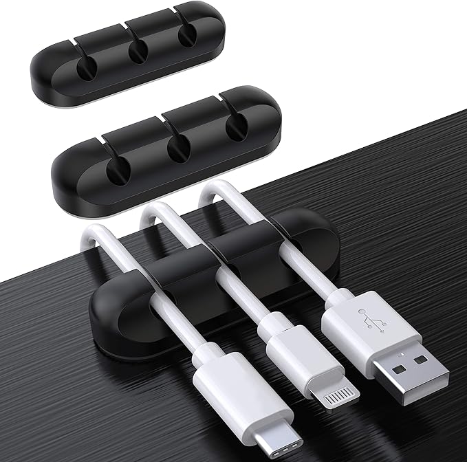 SOULWIT Cable Holder Clips, 3-Pack Cable Management Cord Organizer Clips Silicone Self Adhesive for Desktop USB Charging Cable Nightstand Power Cord Mouse Cable Wire PC Office Home - Black