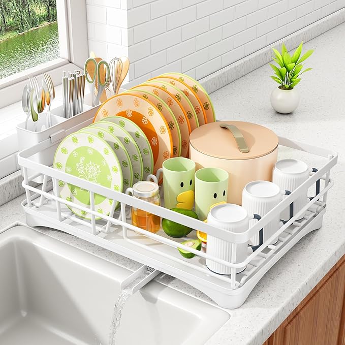 Dish Drying Rack, Stainless Steel Dish Rack for Kitchen Counter, White