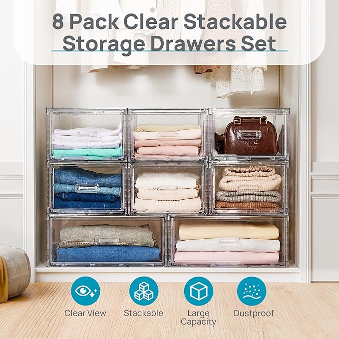 8 Pack Large & Medium Stackable Drawer Organizer Set