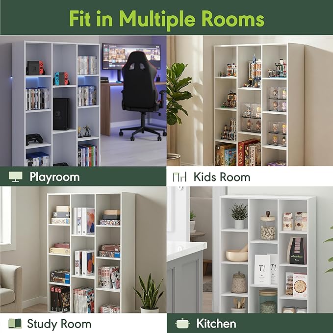Furinno LUDER Book Shelf, 11-Cube Bookshelf, Reversible Bookcase, White