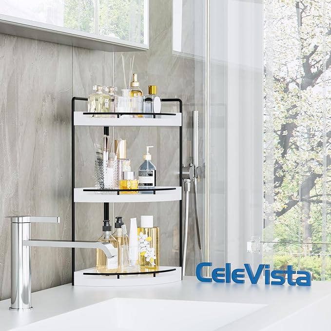 Corner Bathroom Counter Organizer, 3 Tier Bathroom Sink Shelf Countertop, White