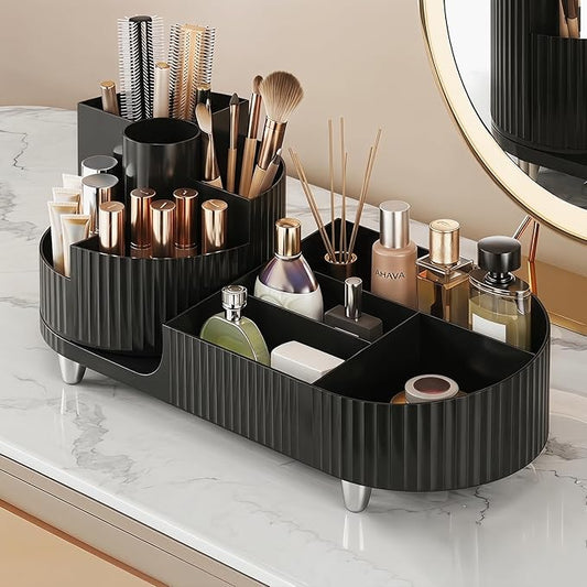Rotating Makeup Caddy Organizer for Vanity, Black