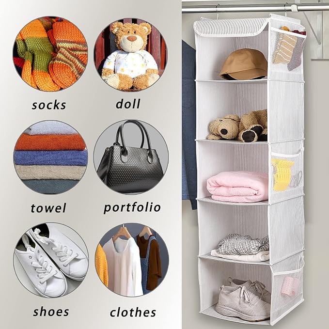 5 Shelves Hanging Closet Organizer, Strip