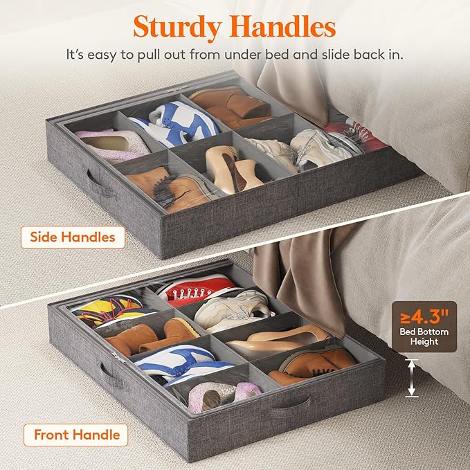Under Bed Shoe Storage Organizer Fits 8 Pair Sneakers, Sports Shoes 2 Pack