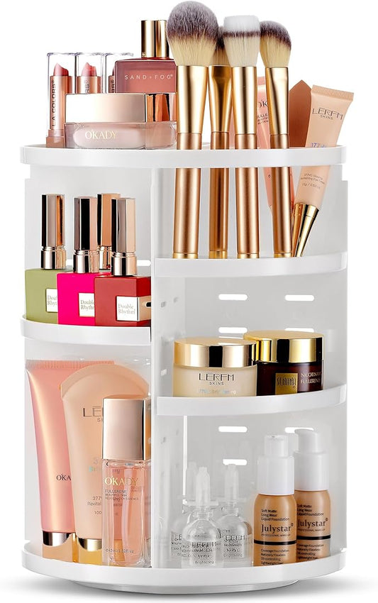 360 Rotating Makeup Organizer for Vanity, Adjustable Shelf Height