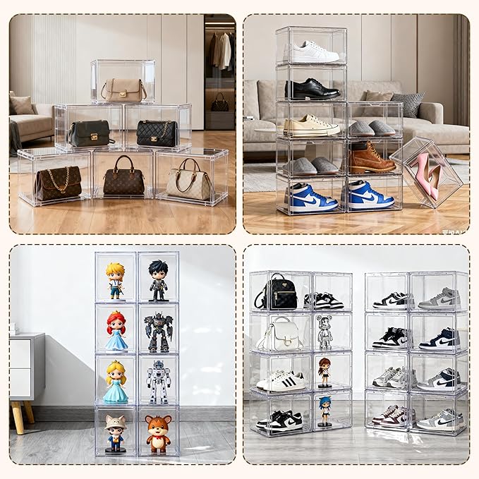 Clear Acrylic Display Case, Stackable Storage Box with Magnetic Lid