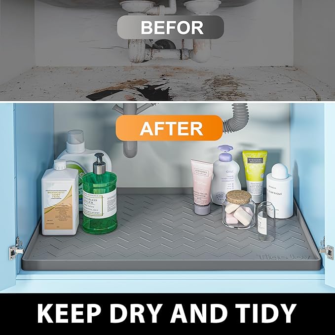TigeJoy 22" x 19" Under Sink Mats for Kitchen Waterproof, Leak-Proof Silicone Mat Sink Protector and Cabinet Liner, Kitchen Essentials Organizer and Storage, Boot or Shoe Tray, Pet Feeding Mat