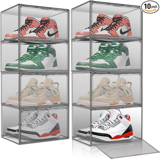 10 Pack Black Acrylic Shoe Display Case Size 12 Sneaker Storage Box Handbag