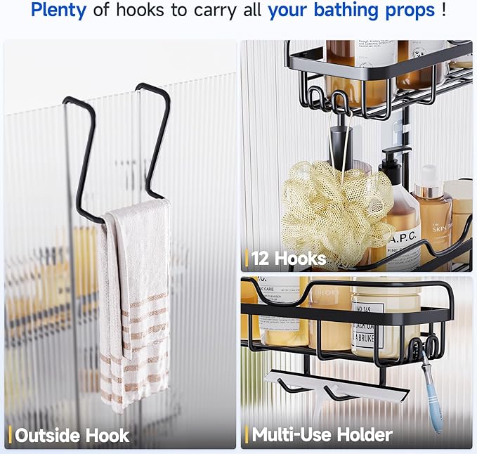 Shower Caddy Over the Door Organizer, Matte Black