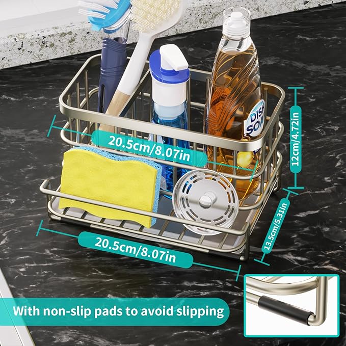 Kitchen Sink Caddy Organizer, Versatile Sponge Holder with Drain Tray