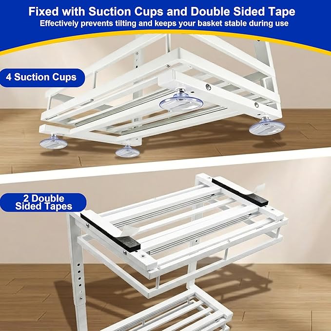 Under Sink Organizer, Dual-Rail Ball-Bearing, Under Kitchen Sink Organizer, 6-Level Adjustable, Under Cabinet Organizer, No-Drill Adhesive/Suction, Under Sink Storage (White, Double Layer - 2 Pack)