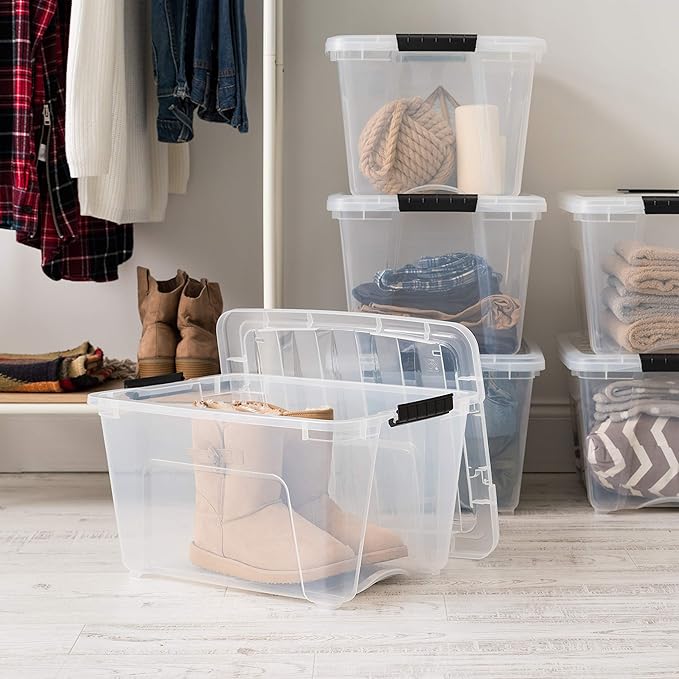 USA 32 QT Plastic Storage Box with Lid and Latches, 6 Pack, BPA-Free