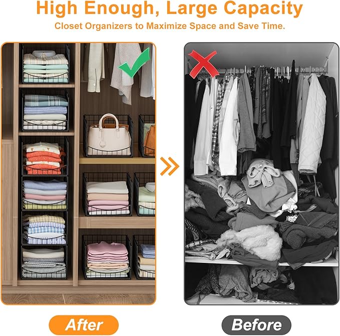 4-Tier Stackable Closet Organizers and Storage Shelves, Clothes Storage Basket