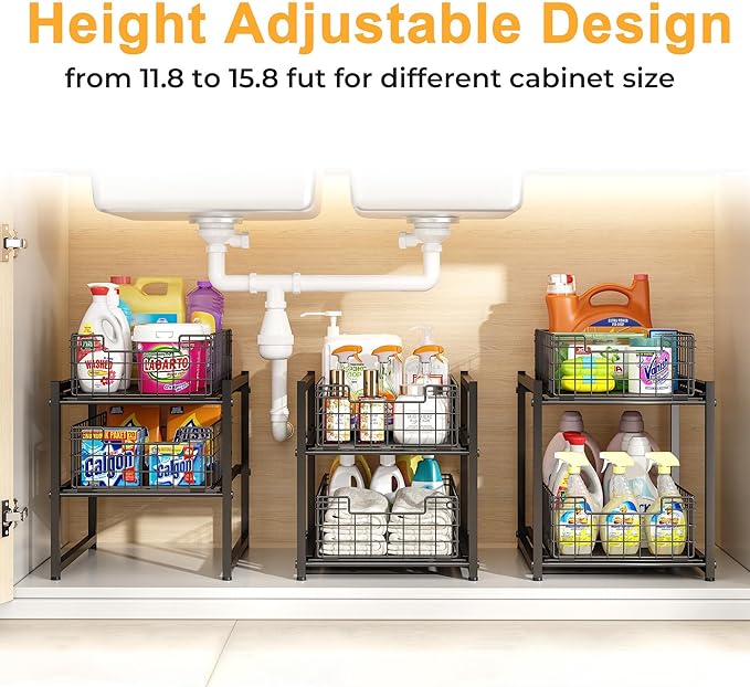 Under Sink Organizer, 2-Tier Pull Out Cabinet Organizer, 1 Pack