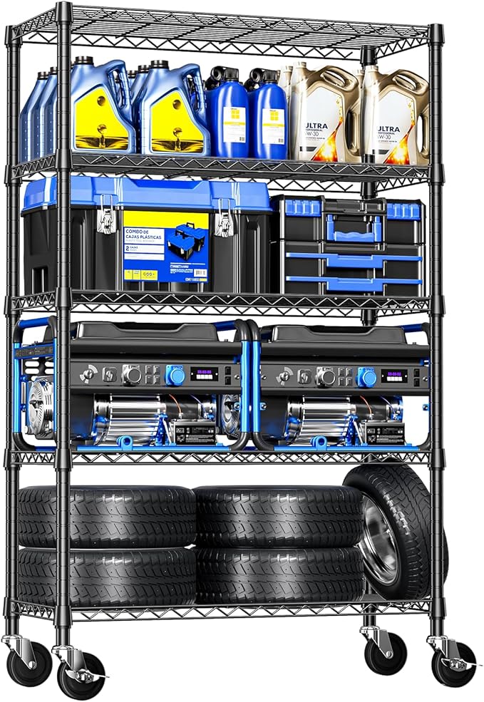 5-Tier Storage Shelving Unit with Wheels, Basement