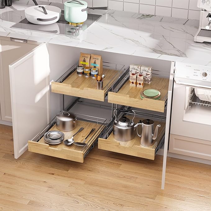 Sikarou Pull Out Cabinet Organizer, Heavy-Duty Slide Out Shelf, 2 Tie 26 * 21 in