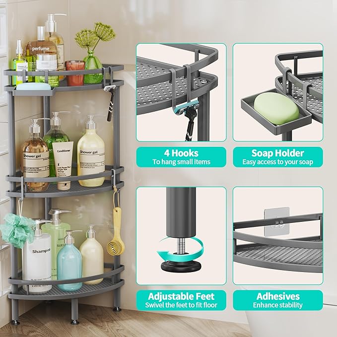 Standing Corner Shower Caddy, Grey