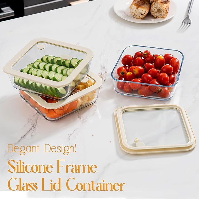 Urban Green Glass Food Container Set with Glass Lid, 3 Pack, White Color