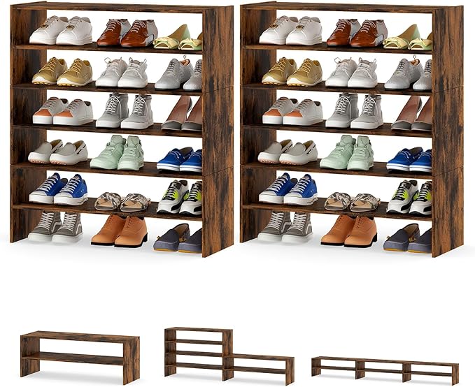 Tangkula 6-Tier Stackble Vertical Shoe Rack, Space Saving Wooden Corner Shoe Storage Shelf for 18 Pairs, 3-in-1 Adjustable White Shoe Organizer for Front Door Entryway
