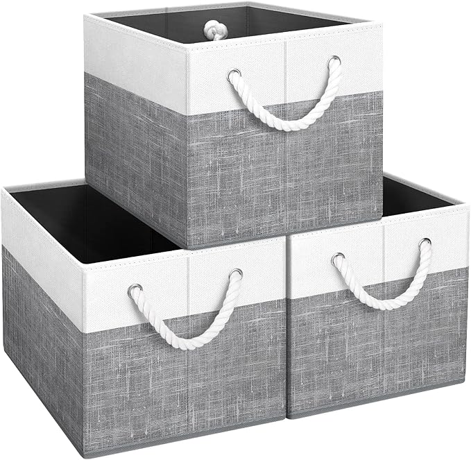 Fab totes Storage Bins 3-Pack, White & Grey