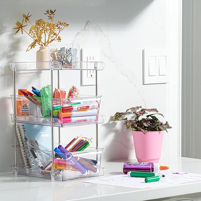 3 Tier Clear Under Bathroom Sink Organizer Pull Out Drawer | Bathroom Cabinet Under Sink storage | Under Vanity Organizer | Medicine Cabinet Storage | (2 Pack)
