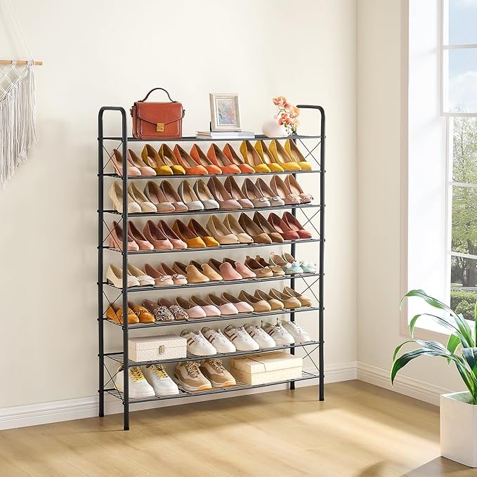 Hoctieon 8 Tier Shoe Rack for Closet, Durable Mesh Style Shoe Rack, Entryway Shoe Shelf, Shoe Storage Organizer for Hallway, Bedroom, Living Room, Wardrobe, Black