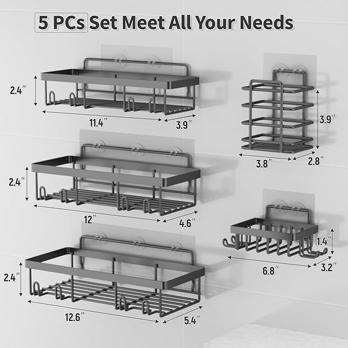 5 Pack Shower Caddy Organizer Rack Shelf for Inside Shower, Dark Grey