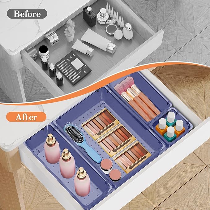 25 PCS Plastic Drawer Organizer Set, Dark Blue