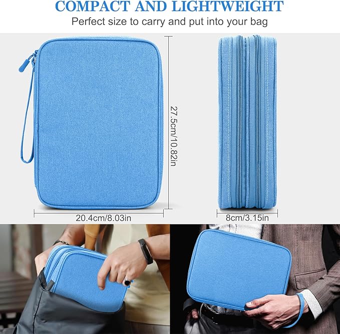 FYY Electronic Organizer, Extra Large Travel Cable Organizer Bag Pouch Portable Waterproof Double Layers All-in-One Storage Bag for iPad, Cable, Power Bank, Laptop Charger for Office/Home, Cyan