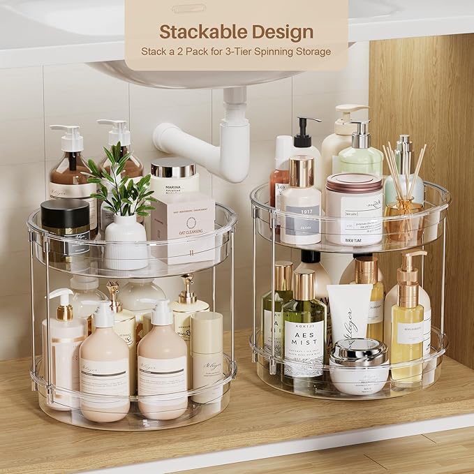 2 Pack 2 Tier Lazy Susan Turntable Organizer 12inch Rotating Spice Rack