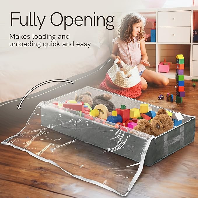 Reli. 90L Under Bed Storage Containers (4 Pack) | Closet Organizer with Clear Window | Underbed Storage Bins for Towels, Sweaters, Linens | Large Organizer for Closet (Gray)