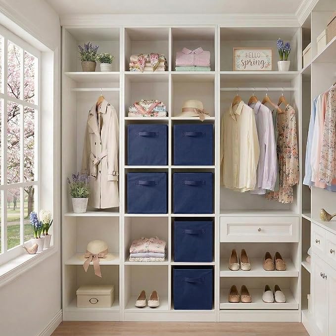 ShellKingdom Storage Bins, Foldable Fabric Storage Cubes And Cloth Organizer Drawer For Closet And Toys, 13 X 13 X 13 INCH, 6 Pack (Dark Blue)