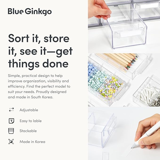 Blue Ginkgo Small 20-Drawer Cabinet, Made in Korea, Gray