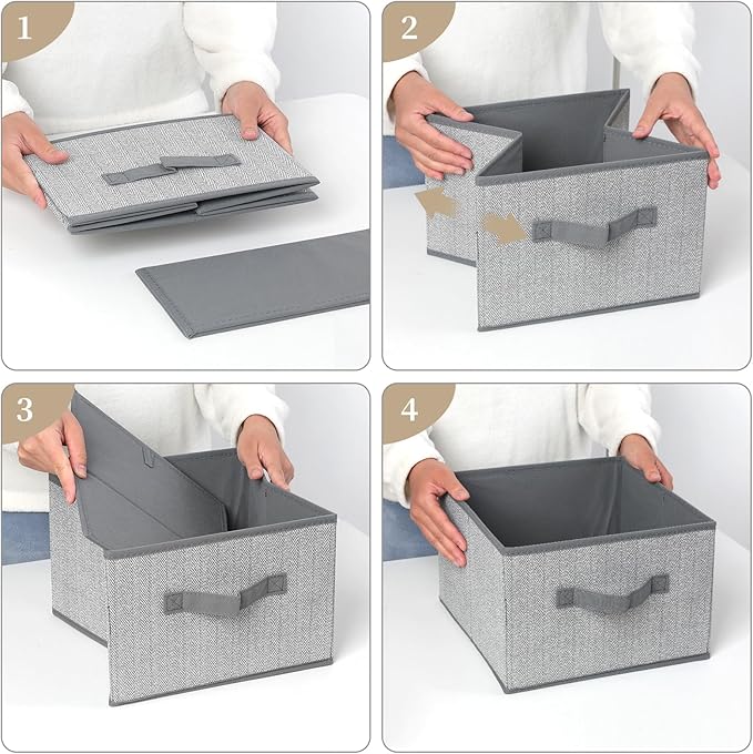 Storage Baskets, 11-Inch Woven Fabric Bins, Storage Cubes with Reinforced Handles, Organizer Bins for Closet Shelves, Foldable, for Toys, Clothes (3PCS/Grey-11*11*7.8inch)