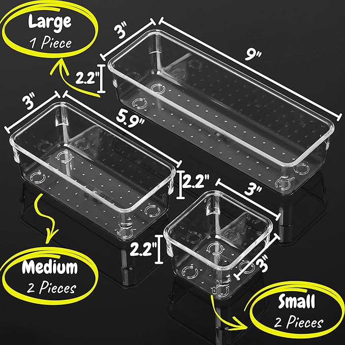 Mr. Pen- Drawer Organizers Set, 5 pcs, Clear Plastic Makeup Drawer Organizer, containers for Organizing, Desk Vanity Organizer, Bathroom Drawer Organizers