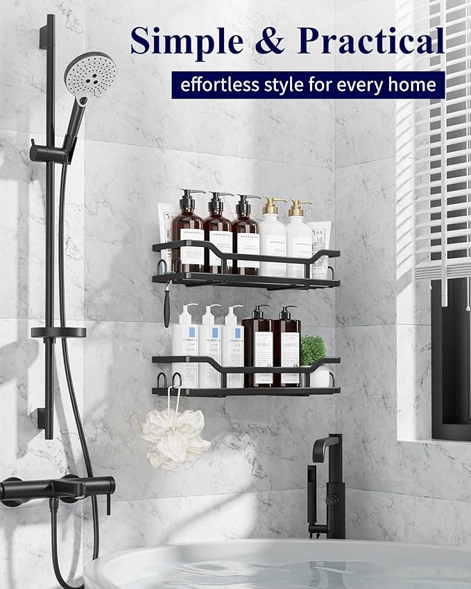 Shower Caddy, 2 Pack, No Drilling Shower Organizer with 8 Hooks